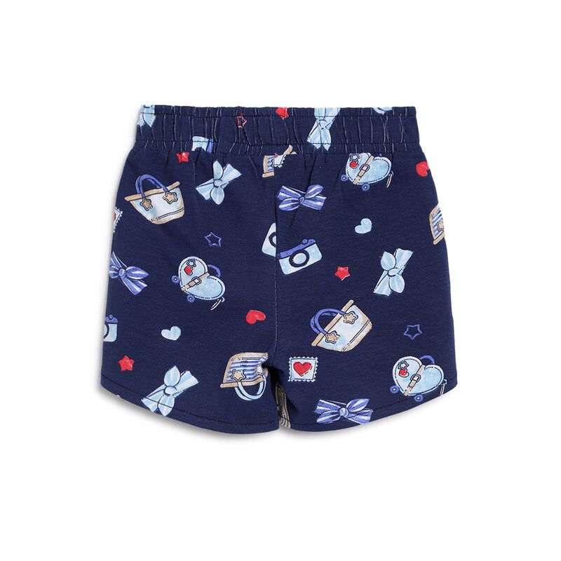 Girls Blue Printed Short Knitted Trousers image number null